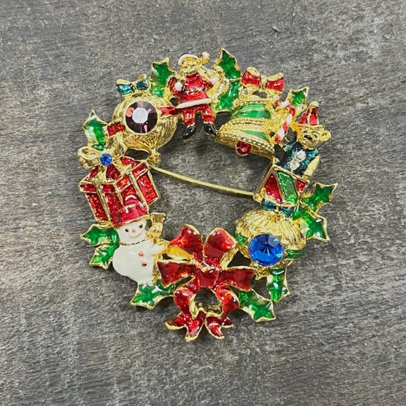 Christopher Radko Signed Christmas Wreath Pin Brooch / Pendant Gold Toned - Picture 3 of 10